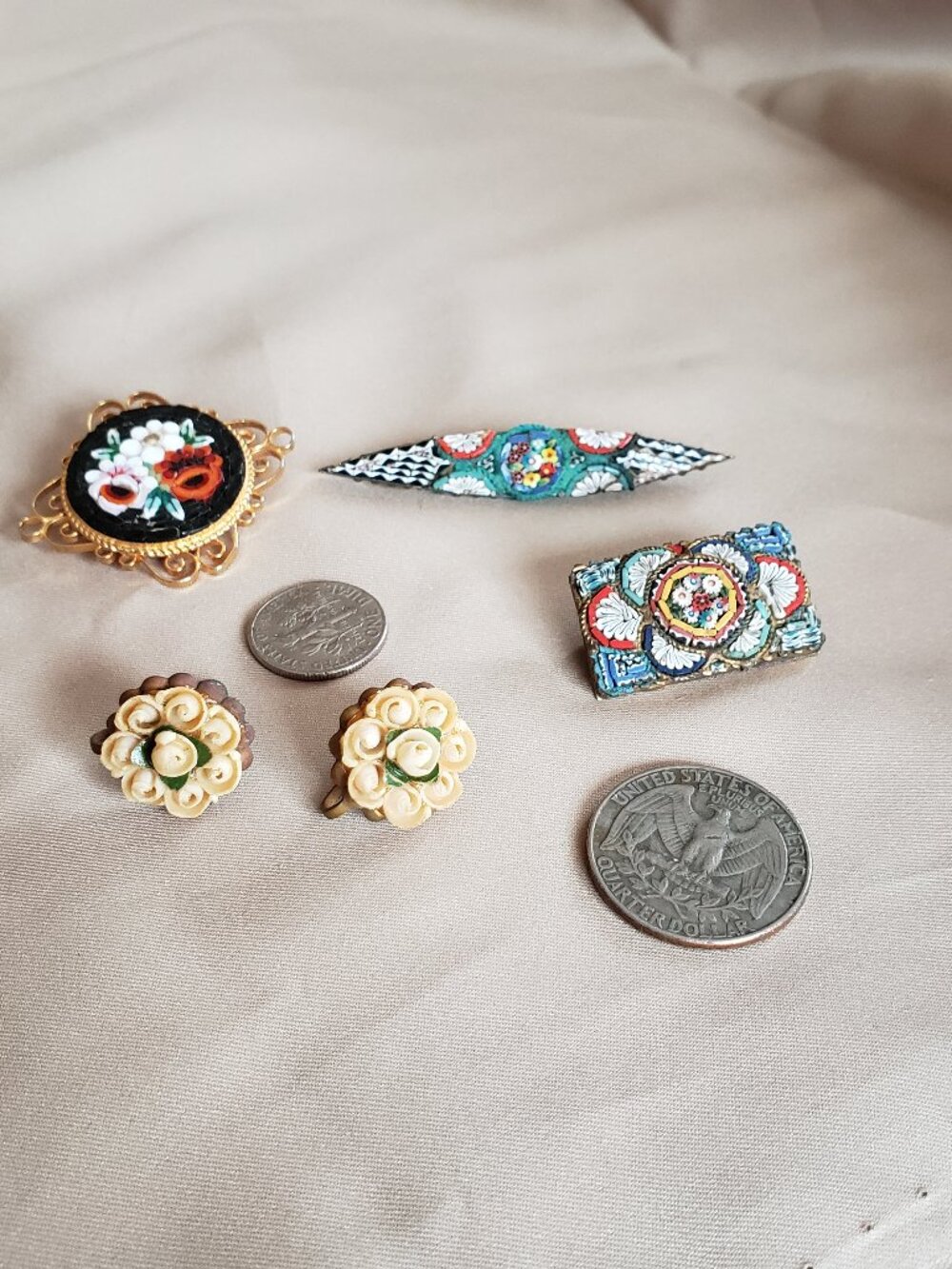 ANTIQUE MICRO MOSAIC MILLEFIORI PINS